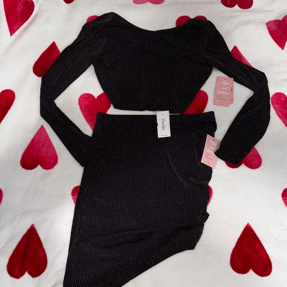 Papaya Black and Gold Striped Set